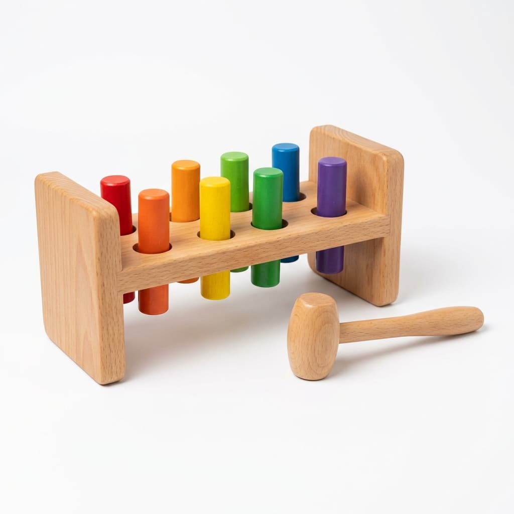Wooden Peg Pounding Bench & Mallet